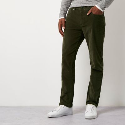 Green slim fit corduroy chino trousers